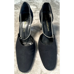 Enzo Angiolini Vintage Black Silver Chain Accent Block Heels Size 7 Y2K Office